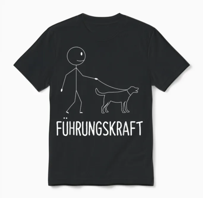 T-Shirt with German Text "führungskraft Dog Dog Owner Walking", Black Unisex T-Shirt in Black