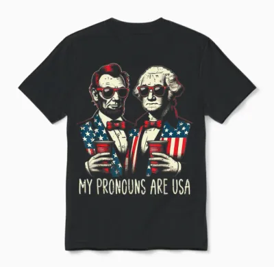 4th of July Lincoln Washington Funny American Men Women Unisex T-Shirt - Black
