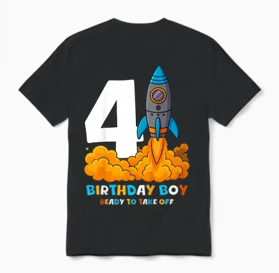 Kinder Rakete Zum 4. Geburtstag Für Jungen, Bereit Zum Abheben, Vier Jahre Alt Unisex T-Shirt - Black