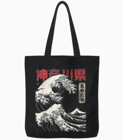 Hokusai Ukiyo-E Japan Honshu Japanese Wave Before Kanagawa T-Shirt, Black Tote Bags - Black