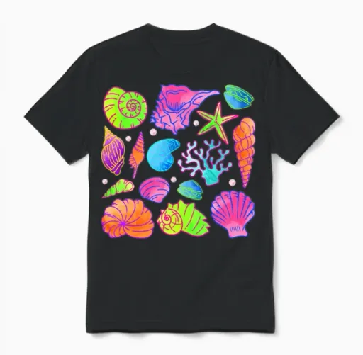 Retro Summer Seashell - & Beach Unisex T-Shirt in Black