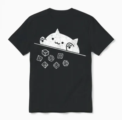 Niedliche Katze Gamer Rpg Spiel Regenbogen Würfel Nerdy Männer Frauen Kinder Unisex T-Shirt - Black