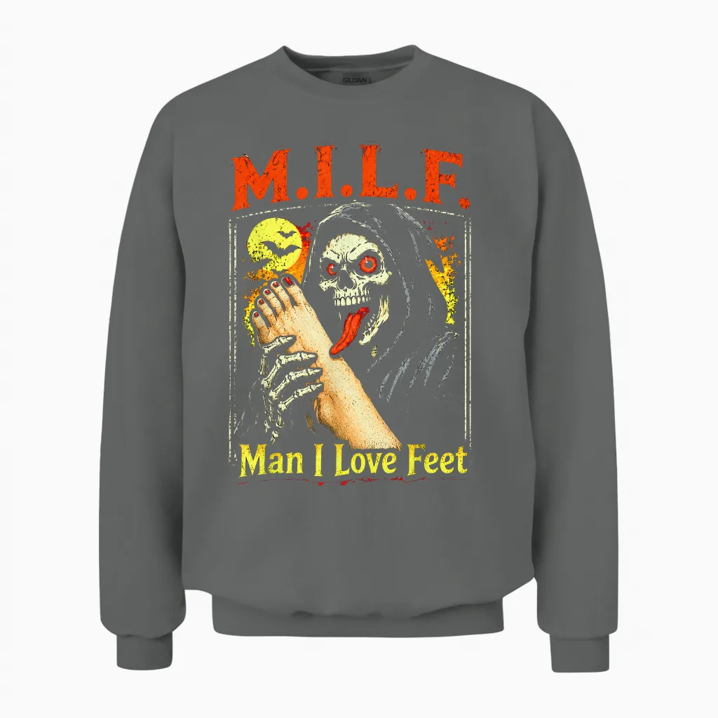 M.i.l.f. Man I Love Feet, Inappropriate Humor Foot Toe Lover Unisex Sweatshirt in Graphite Heather