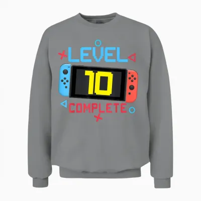Level 10 Complete Boy 10 Years Old Bday 10th Birthday Gifts T-Shirt, Black Unisex Sweatshirt - Sport Grey