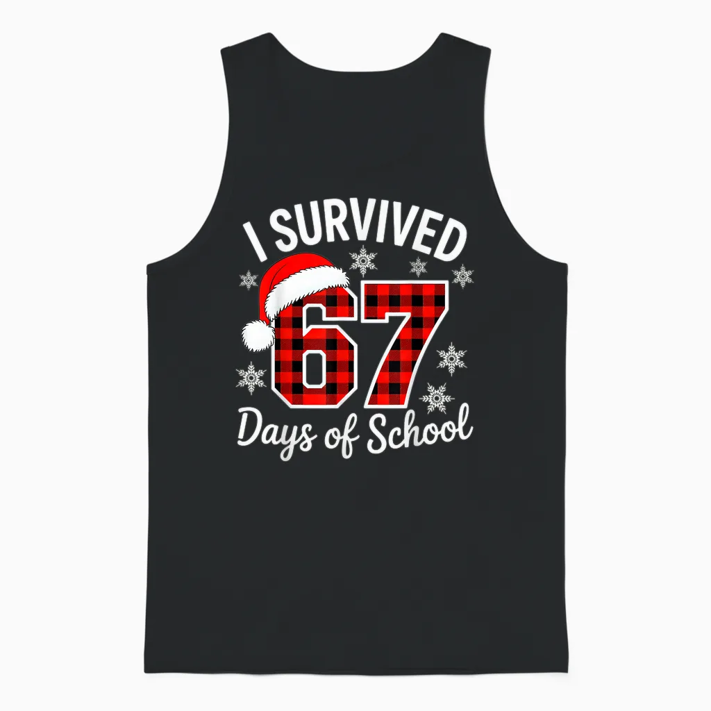 I Survived 67 Days of School Christmas Unisex Tank Top in Black
