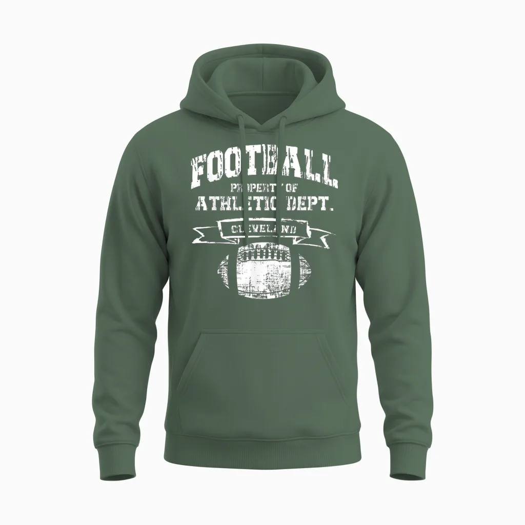 Fußballeigentum in Cleveland Der Athletic Dept. Retro-Grunge Unisex Hoodie in Military Green