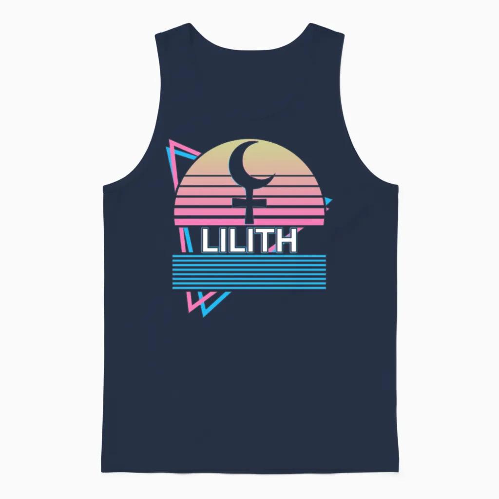 Lilith Dark Moon Retro Unisex Tank Top in Navy