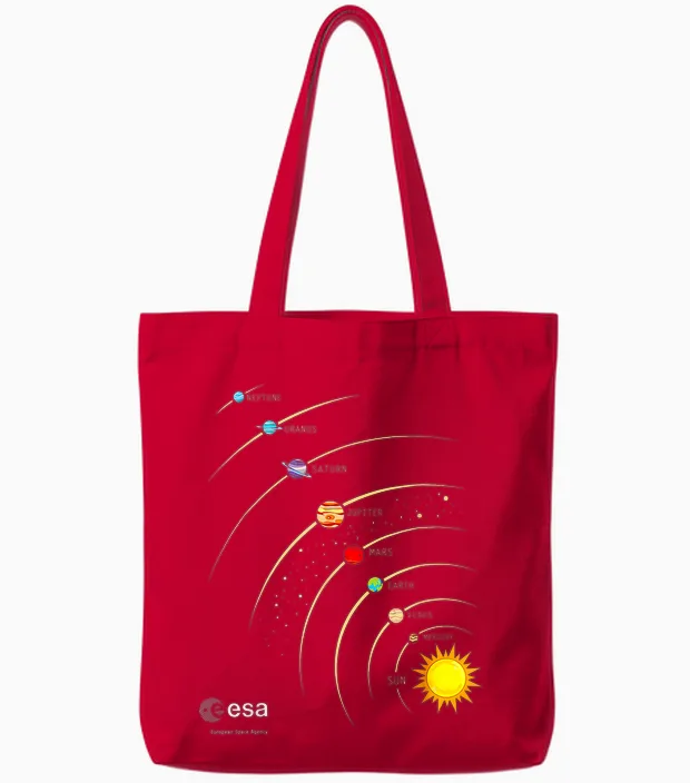 Esa Sonnensystem Planeten Sonne Umlaufbahn T-Shirt, Black Tote Bags in Red