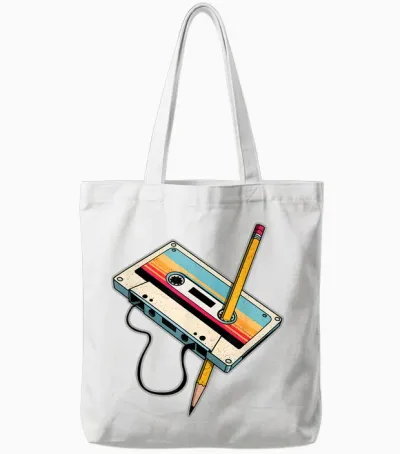 Vintage Retro Cassette X 80s 90s Party Fancy Dress Tote Bags - White