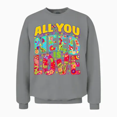 Hippie Flower Power Bohemian Peace Love Retro 60s 70s Groovy T-Shirt, Black, S Unisex Sweatshirt - Sport Grey