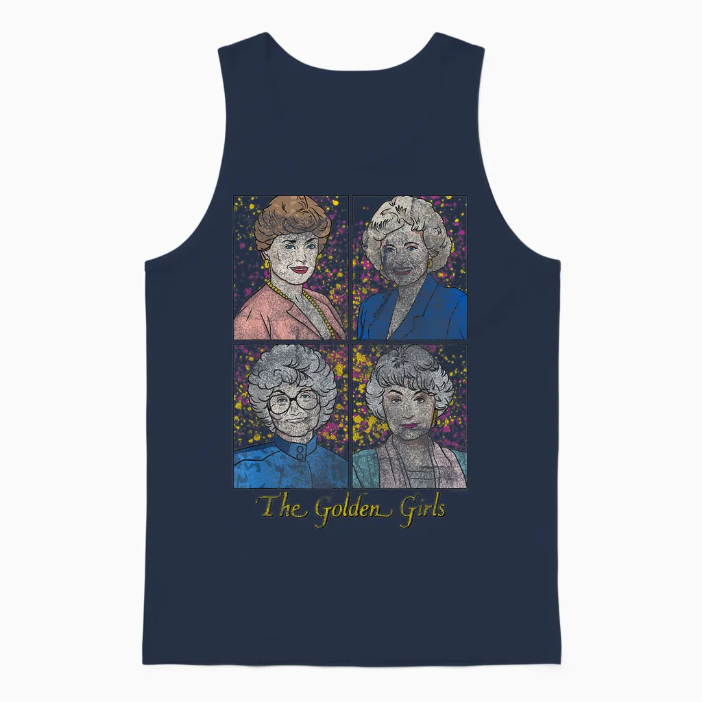 The Golden Girls Modern Cast Sketch Retro Tv Show Unisex Tank Top in Navy