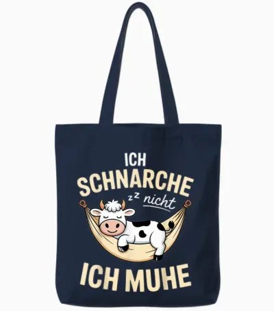 Ich Schnarche Nicht Ich Muhe Kuh Schlafshirt Damen Herren Tote Bags - Navy