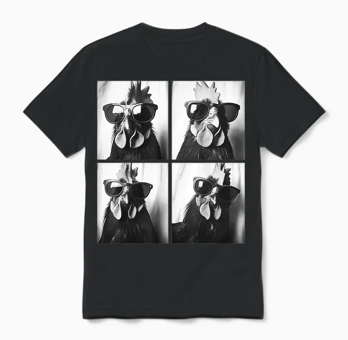 Hahn Wearing Sunglasses Photobooth Selfie Farm Chicken Unisex T-Shirt in Black