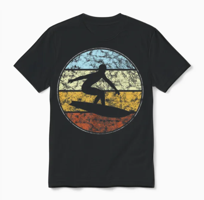Surfing Retro Unisex T-Shirt in Black
