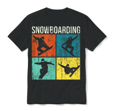 Retro Snowboard and Snowboarding Unisex T-Shirt - Black