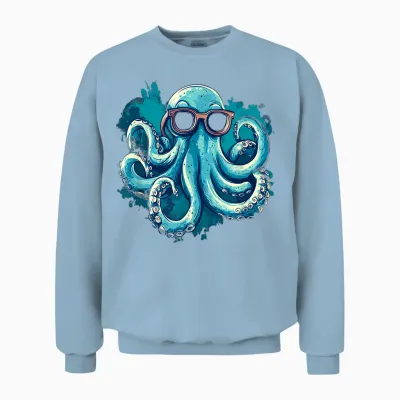 Blue Octopus with Empty Glasses Costume for Boys and Girls T-Shirt, Black Unisex Sweatshirt - Light Blue