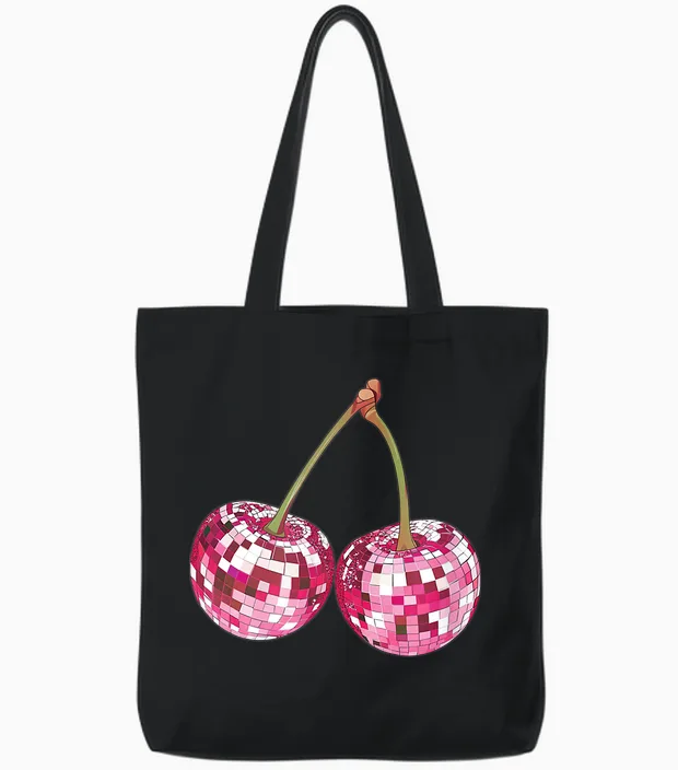 ästhetischer Trendiger Y2k-Disco-Kugel Mit Kirsche, Für Damen, Girly Tote Bags in Black