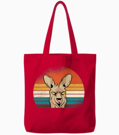 Kangaroo in Retro Sunset Tote Bags - Red