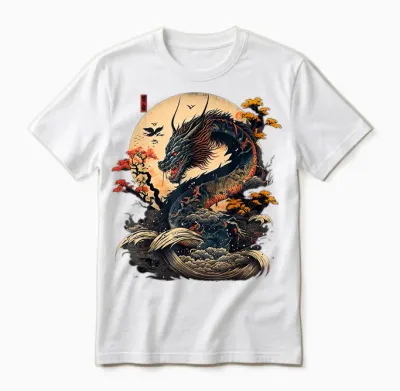 Asian Dragon Japan China Asia T-Shirt, Black Unisex T-Shirt - White