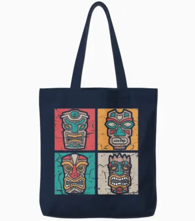 Retro Hawaiian Tiki Hawaii Tote Bags - Navy