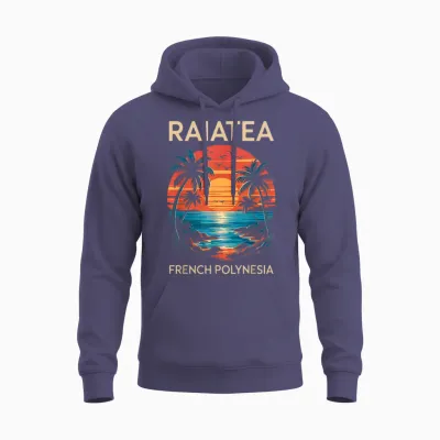 Coucher De Soleil Tropical Et Palmiers, Fun Raiatea Polynésie Française Unisex Hoodie - Heather Sport Dark Navy