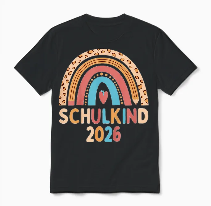 Schulkind 2026 Regenbogen Pastell Einschulung Unisex T-Shirt in Black