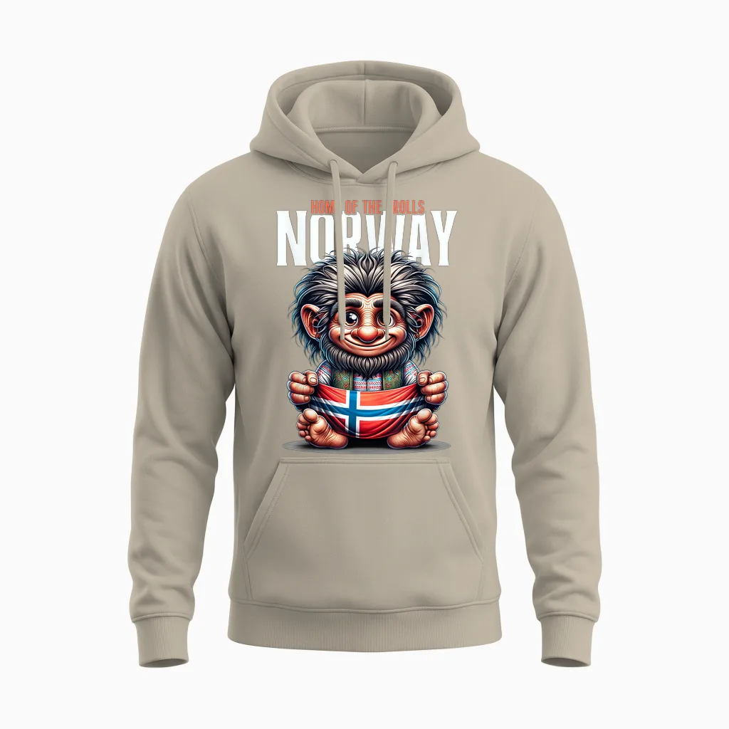 Norway Troll Flag Norway Outdoor Travel Scandinavia T-Shirt, Black Unisex Hoodie in Sand