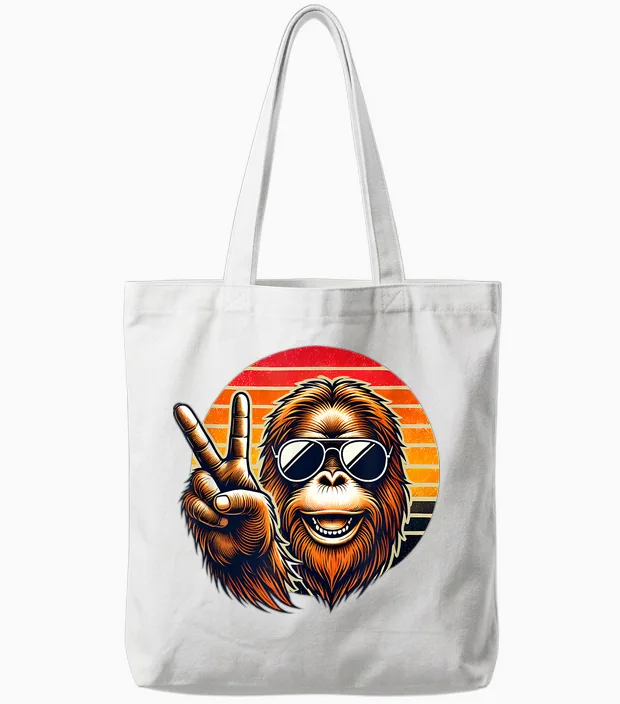 Retro Peace Orang-Outang Monkey with Sunglasses Meme T-Shirt, Black, S Tote Bags in White