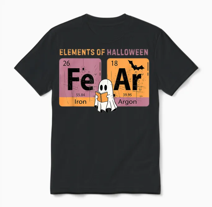 Elements of Halloween Fear Periodically Halloween Chemistry Unisex T-Shirt in Black