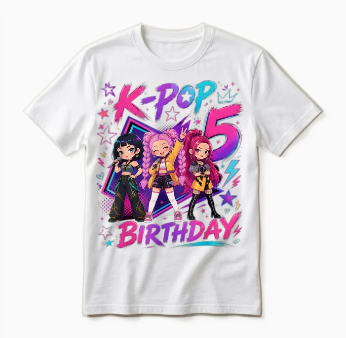 Kids It's My 5th K Pop Birthday Girl 5 Year Old K-Pop Bday Unisex T-Shirt in White