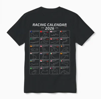 Racing Calendar 2026 All 24 Races and Tracks of the Season Unisex T-Shirt - Black