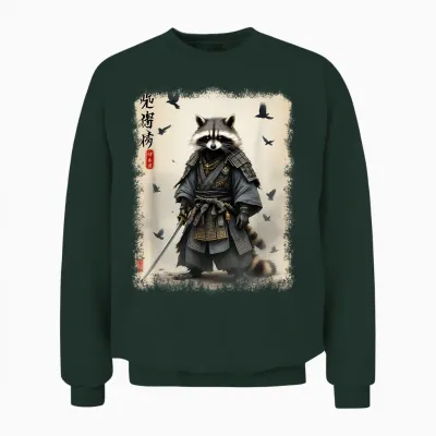 Samurai Waschbär, Japanischer Krieger & Kunst | Vintage Anime Unisex Sweatshirt - Forest
