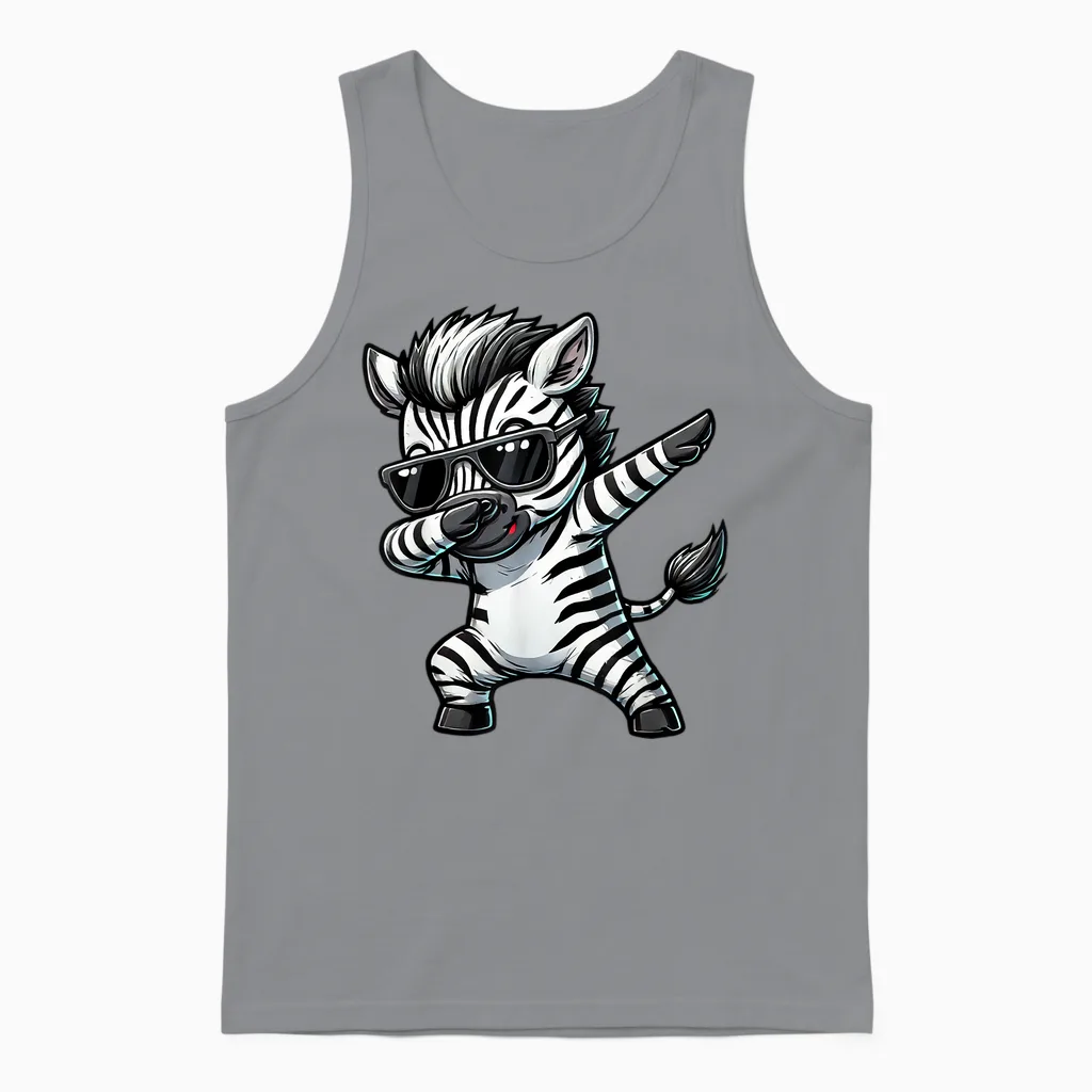Dabbing Zebra Funny Zebra on Dabben Gift Zebra T-Shirt, Black Unisex Tank Top in Sport Grey