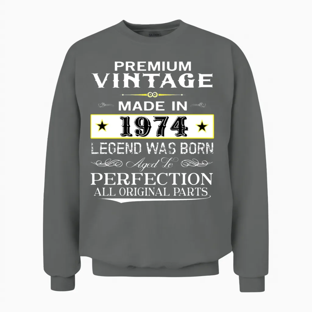 Premium Vintage 1974 Unisex Sweatshirt in Graphite Heather