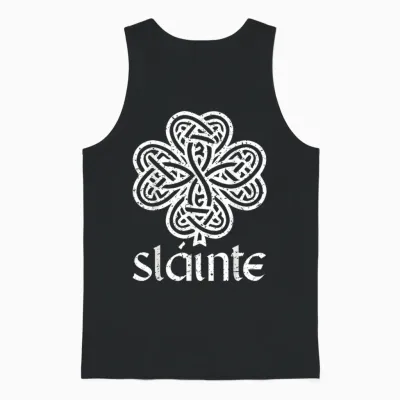 Slainte Clover St Patrick's Day T Celtic Knot Clover Green T-Shirt, Green Unisex Tank Top - Black