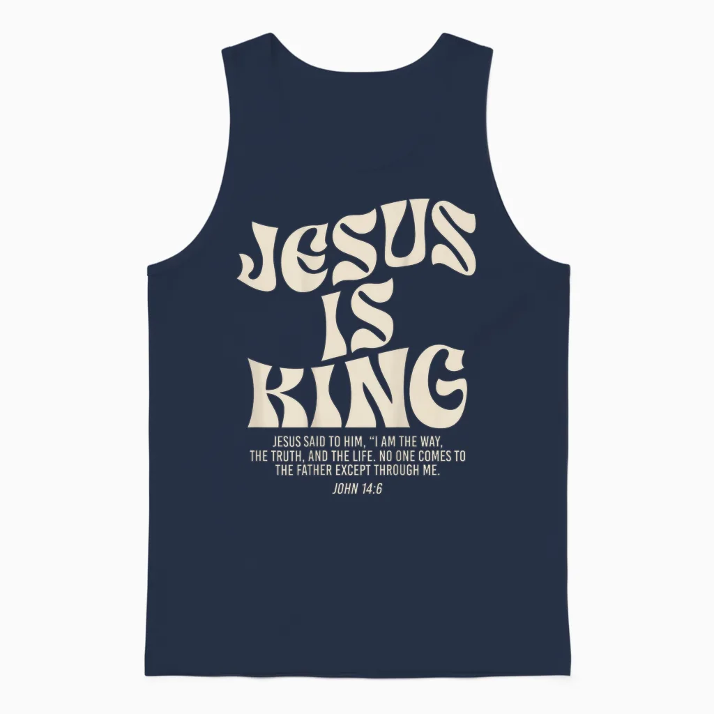 Jesus Is King Bible Verse John 14:6 Christian God Religious T-Shirt, Black, S Unisex Tank Top in Navy