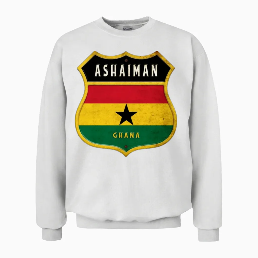 Ashaiman Ghana Coat of Arms Flag Design Unisex Sweatshirt in White