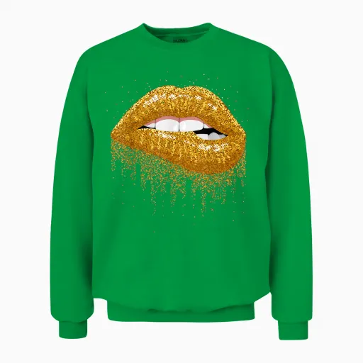 Cool Sexy Woman Fashion Graphic Lips Illustration Art Unisex Sweatshirt - Irish Green