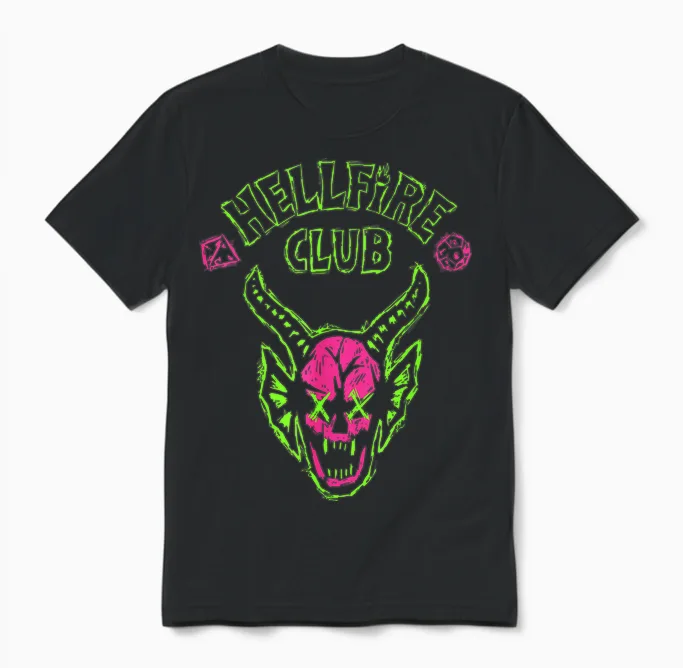 Stranger Things Hellfire Neon Sketch Logo Unisex T-Shirt in Black