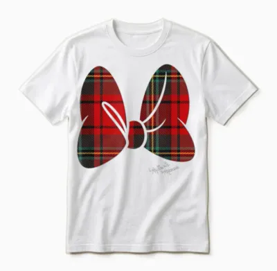 Disney Minnie Mouse Flannel Plaid Pattern Classic Bow Unisex T-Shirt - White
