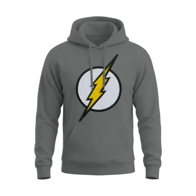 The Flash Embroidered Lightning Bolt Unisex Hoodie - Graphite Heather
