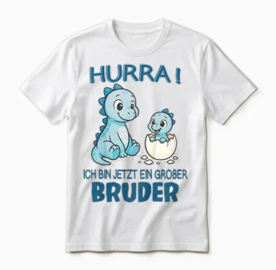 Children's Siblings Dino Baby Hurra Ich Bin Jetzt Ein Großer Bruder T-Shirt, Black, S Unisex T-Shirt - White
