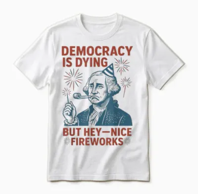 Democracy Is Dying Nice Fireworks, G. Washington 4th of July Unisex T-Shirt - White