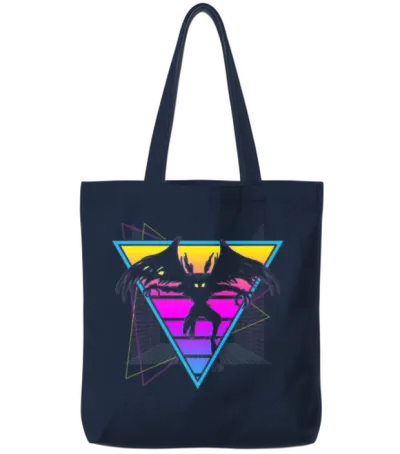 Mothman Cryptid Cryptozoology Retro Tote Bags - Navy
