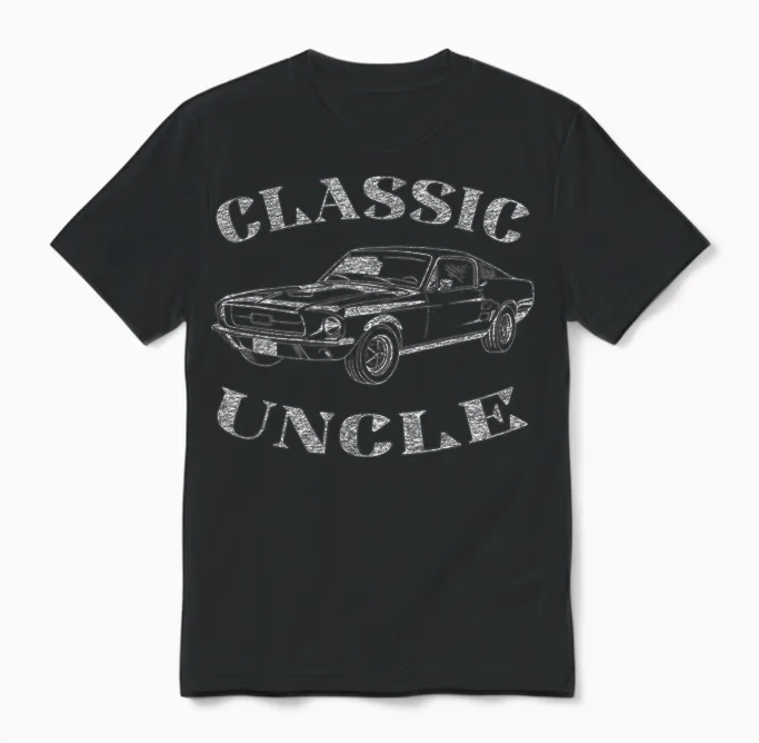 Funny Uncle Saying Classic Car Graphic Unisex T-Shirt in Black