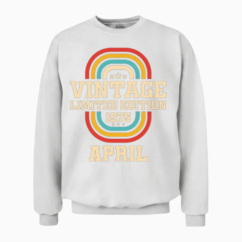 48th Birthday April Vintage 1975 Vintage Unisex Sweatshirt in White