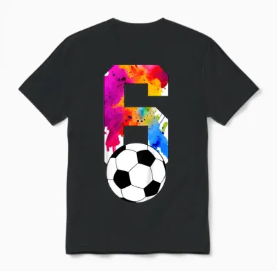 Kinder Nummer 6 Jahre Fußball 6. Geburtstag Unisex T-Shirt - Black