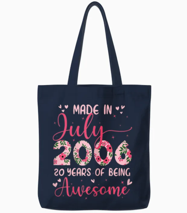 Juillet 2006 Cool Cadeau Anniversaire 20 Ans Pour Filles Tote Bags in Navy