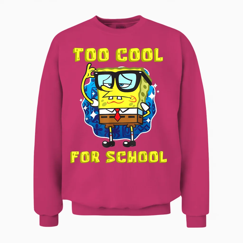 Mademark X Spongebob Squarepants - Spongebob Too Cool for School Wearing Glasses for Boys Girls Unisex Sweatshirt in Heliconia