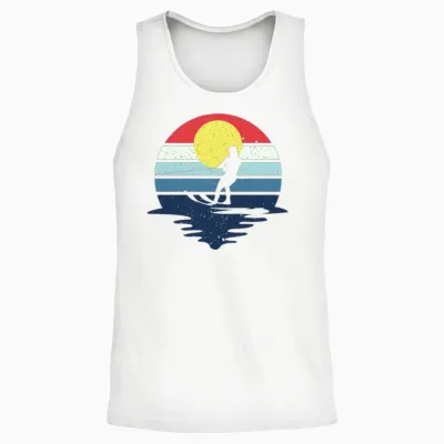 Retro Water Ski Skiing Sunset Water Sports Unisex Tank Top - White